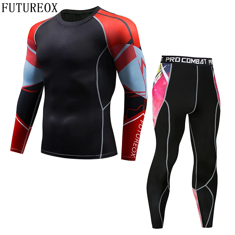 2018 New Long Sleeve Rash Guard Full Pattern FUTUREOX Compression Shirt Multipurpose Fitness MMA Top Shirt Perfect Men's Set