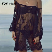 Tdfunlive saida de praia 2019 praia cobrir pareo playa coverup vestido vestido de banho livre roupa de banho de renda feminino beachwear(China)