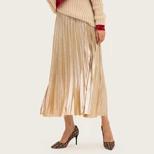 AcFirst Blue Lanon Женская юбка Повседневная Женская высокая талия А-силуэт плиссированная до середины икры длинная юбка сетчатая одежда все-матч плюс размер