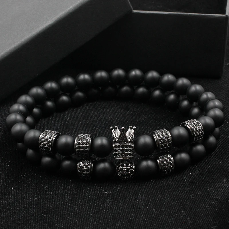 Norooni 2018 2pcs/set Uxury Fashion Crown Charm Bracelet Natural Stone For Women And Mens Pulseras Masculina Gifts Gift