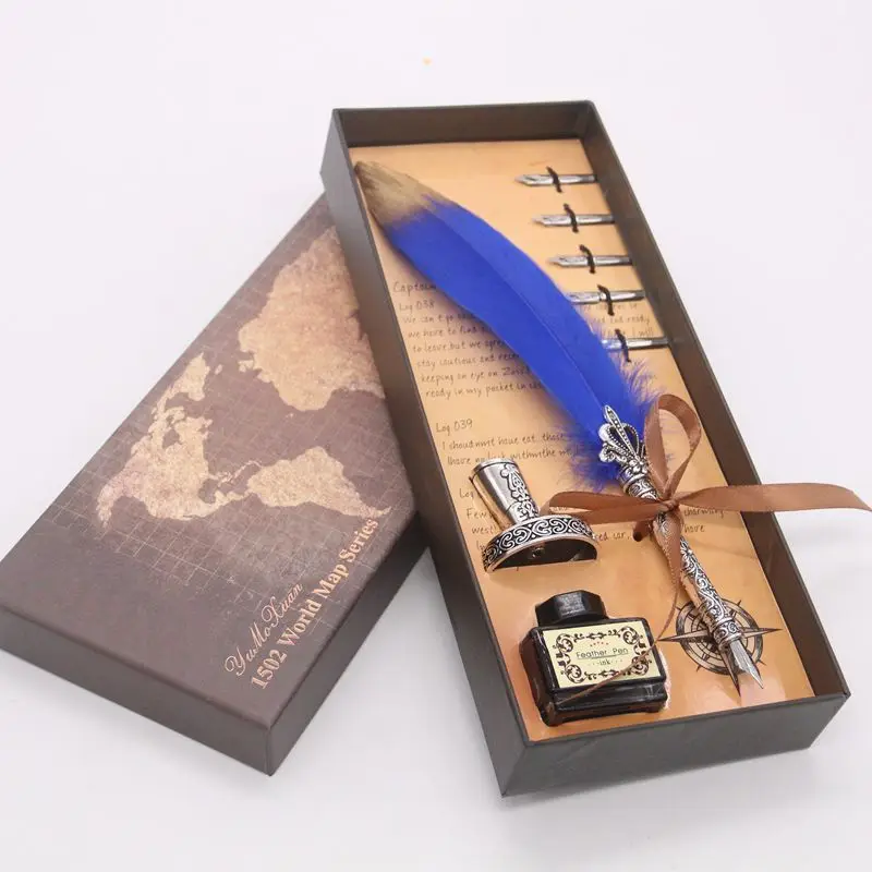 Details about   Retro Feather Quill Dip Pen Ink Set Stationery Gift Box Wedding Party Gift 