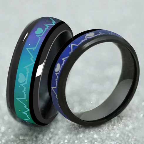 MeMolissa модные Титан черный настроение кольца Температура чувства эмоции Обручение кольца Для женщин Для мужчин обручальные кольца для пары