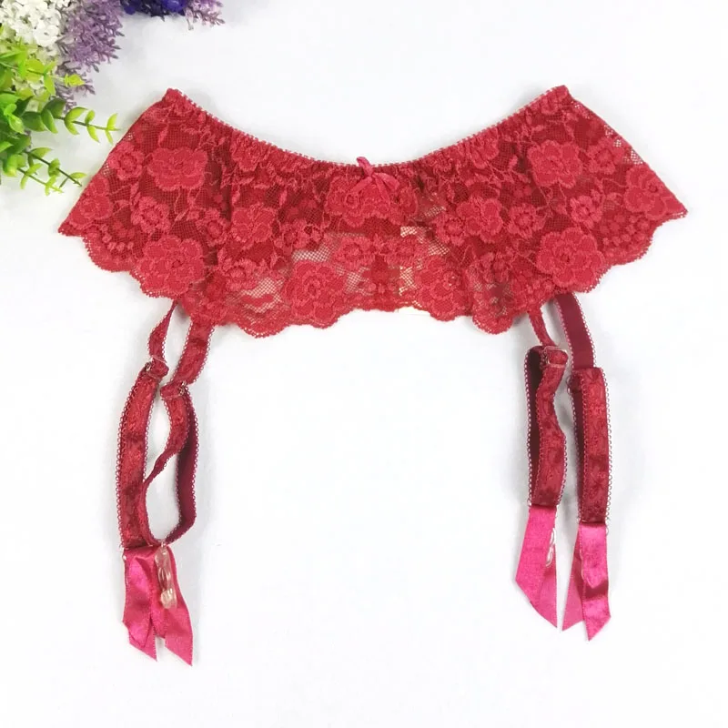 Роскошная женская Сексуальная кружевная розовая подвязка с цветами на поясе, свадебная подвязка, пряжка, зажимы подвески, ремень, держатель для чулок - Цвет: Burgandy