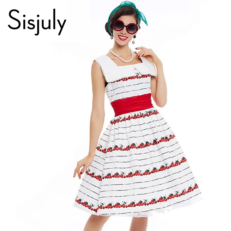 

Sisjuly women 1950s vintage dress pin up polka strip white patchwork dress rockabilly elegant female sexy vintage dresses