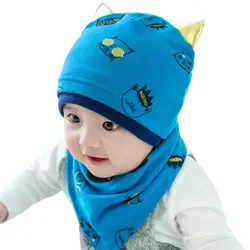 Новый 2 шт./компл. модные осень-зима детская шапка + шарф, костюм из полиэстера для мальчиков и девочек, Кепки хлопчатобумажной ткани для 6-24