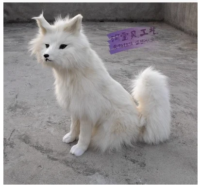 new big simulation fox toy resin&fur sitting white fox doll model gift about 38x20x54cm 2257