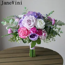 JaneVini Романтический букет невесты свадебные цветы сиреневый фиолетовый розовый Шелковый Искусственный Свадебный букет стежка Западная свадебная брошь