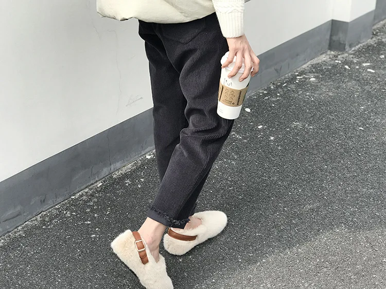 Harajuku вельветовые зимние штаны для женщин для отдыха Мода Англия прямые свободные Pantalon Femme по щиколотку Ретро Spodnie Damskie