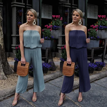 

2019 Summer Off Shoulder Bodysuit Beach Vacation Fashion Women Jumpsuits Backless Wide Leg Pants Sexy Long Jumpsuit Overalls