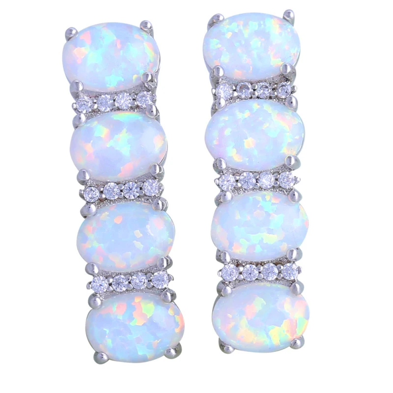 

Anniversary Engagement Gift Party Wedding jewelry White opal 925 Sterling Silver earrings for women E160