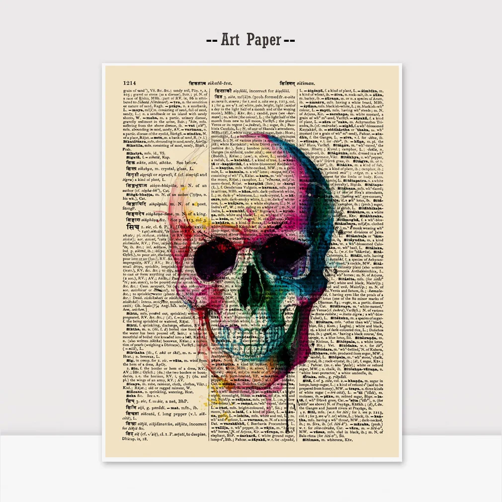 

Watercolor Skull Wall Hanging Gift for Children Newspaper Wall Art Kids Room Suger Skull Dictionary Vintage Art Paper K109