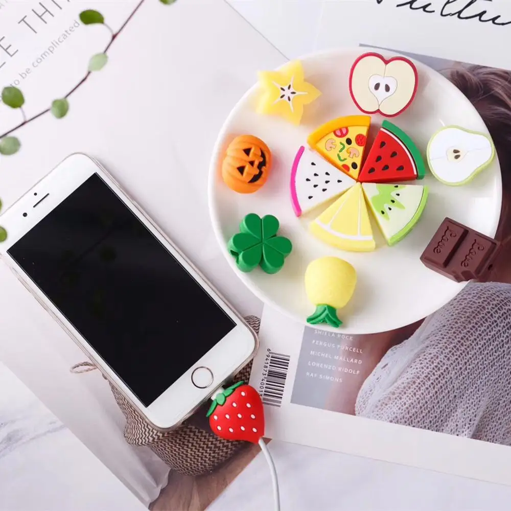 For Iphone Data Line Protector For Iphone7 8 Plus 6 6S 5 5S X XS Max XR Case Cute Animals Fruit Mobile Phone Accessory
