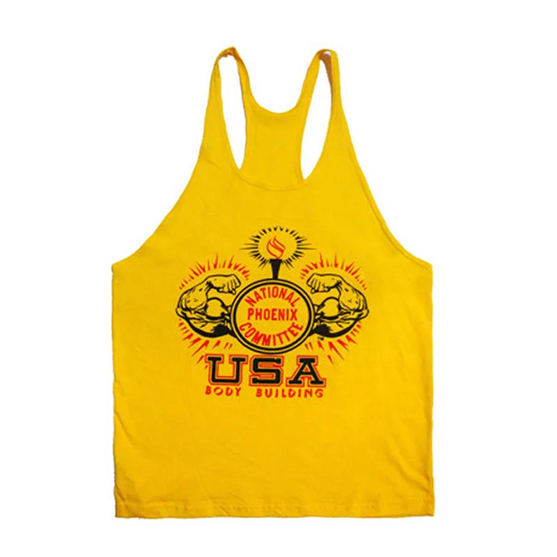 

New Men Tights Workout Fitness Vest Muscle Gym Bodybuilding Tank Tops USA LOGO