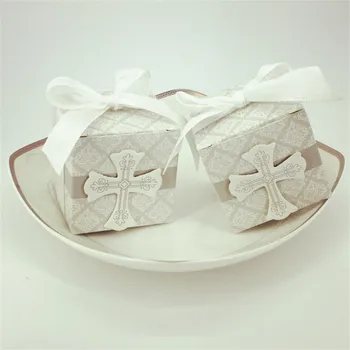 

100PCS square Cross Paper Boxes Candy Box Wedding Favors Gift with ribbon Sweet Favour Holder Party Birthday Baby Shower Supply