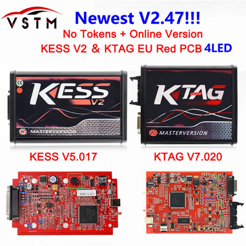 Разблокированная онлайн версия V2.47 V2.23 EU Kess V5.017 зеленый/красный PCB Ktag V7.020 Основной