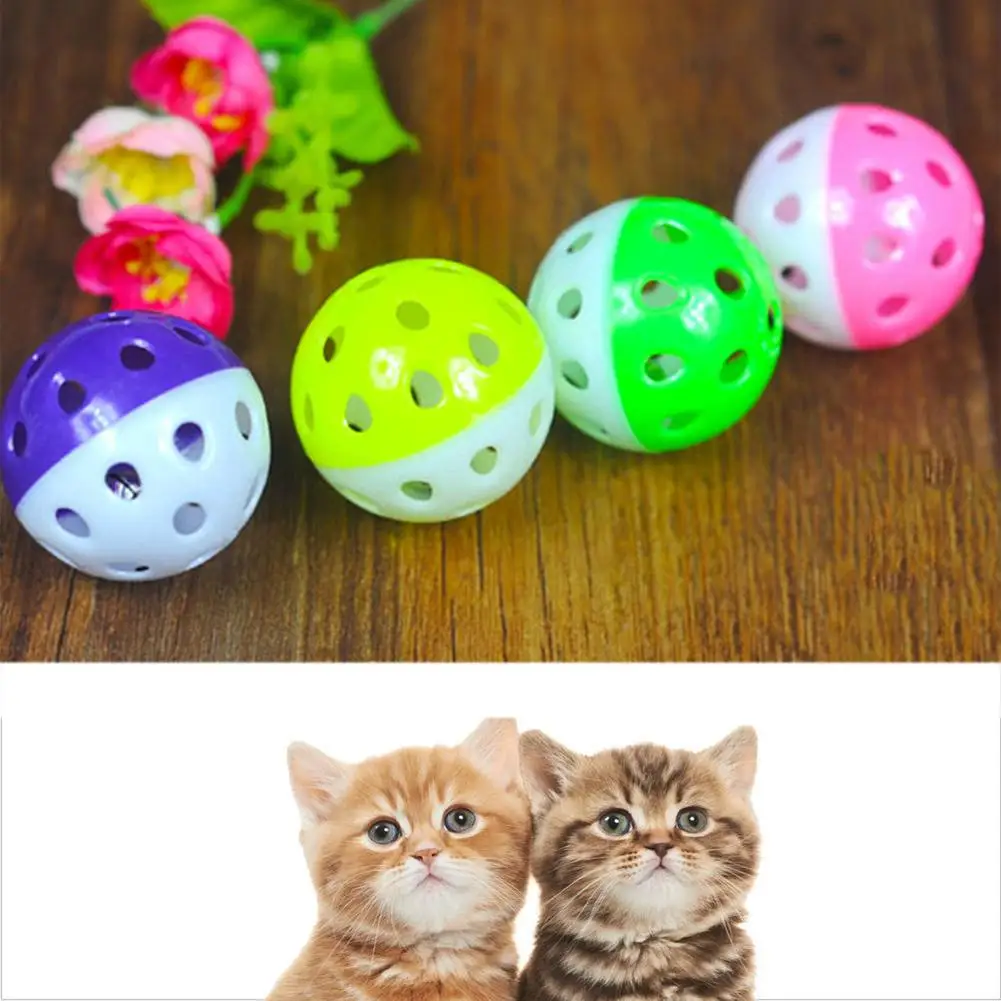 HOT SALE! Plastic Puppy Cat Round Play Ball with Bell Pounce Chase Rattle Pet Chew Toys