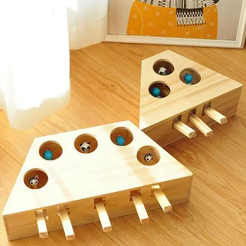 

Whack Mole Mouse Cat Exercise Toy Solid Wooden Puzzle Box with 3/5 Holes Pet Toys LBShipping