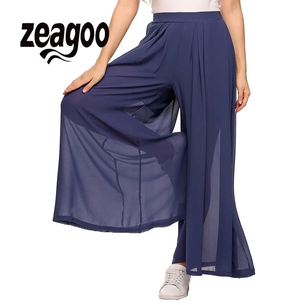 Zeagoo ногу эластичный пояс, Для женщин Свободные Повседневное шифон плиссированные брюки