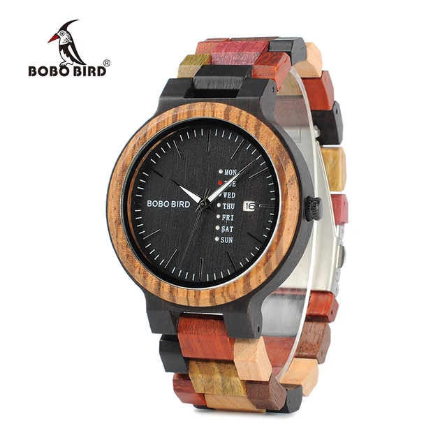 BOBO BIRD Men Watch Luxury Brand Wood Timepieces Week Date Display Quartz Watches Great Gifts relogio masculino Drop Shipping