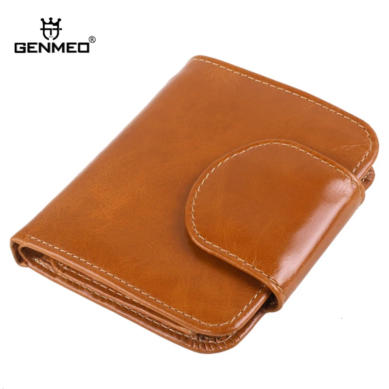 

GENMEO New Arrival Vintage Genuine Leather Short Wallets Women Card Holders Retro Purse Sexy Lady Clutch Money Bag