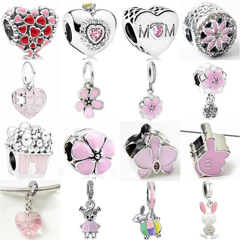 

Maxi Pink Color Cute Animal Butterfly Robot Flowers Hearts Crystal Charms Beads Fit Pandora Bracelets Necklaces for Women DIY