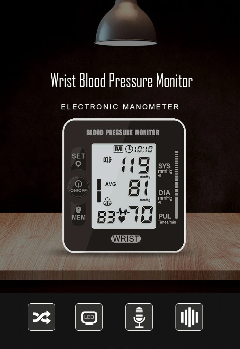 Wrist Blood Pressure Heart Monitor Tensiometer BP Pulse Rate Meter Tonometer LCD Digital Household Automatic Sphygmomanometer-7
