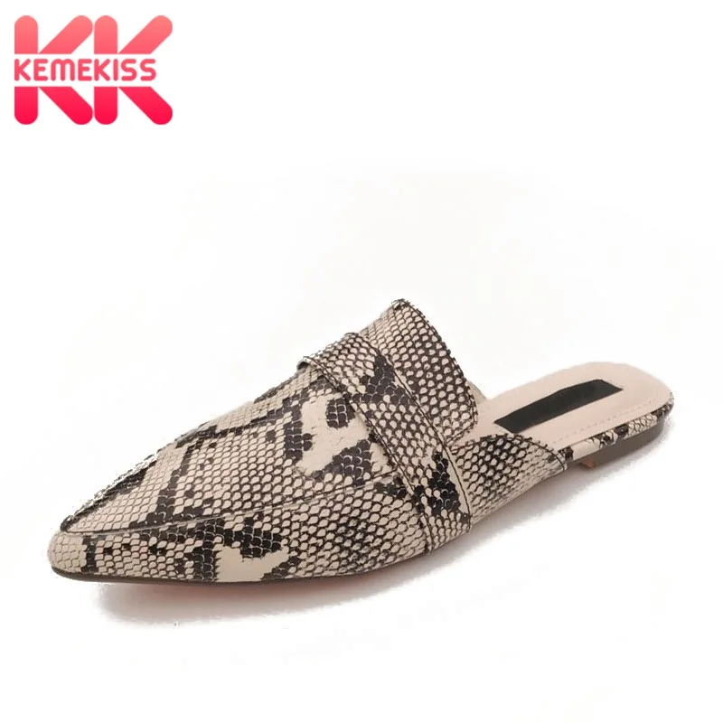 

KEMEKISS Women Slippers Casual Snakeskin Pattern Sexy Pointed Toe Flats Sandals 2019 New Summer Slides Shoes Women Size 35-40