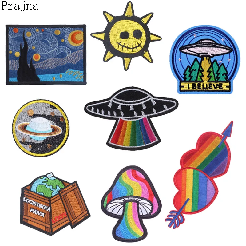 

Prajna Van Gogh Space Hippie Patches Ironing Stalker Rock Patch Iron On Cheap Embroidered Patches For Clothes DIY Badge Applique