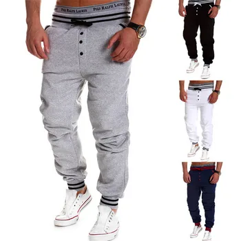 

NDUCJSI Men Pants Hip Hop Harem Pants New Spring Male Trousers Elastic Waist Solid Pants Button Design Plus Size Sweatpants