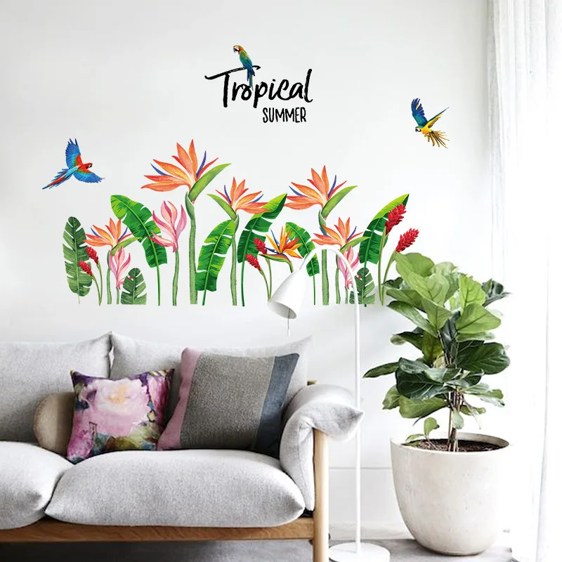 

Bird of paradise porch restaurant living room Living Room Bedroom TV Sofa Baseboard Wall Stickers Removable PVC Wall Sticker
