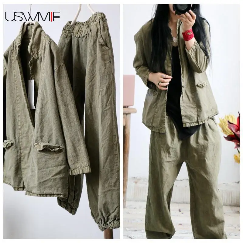 

2018 Winter Jacket Women Literary Simple Single Button Solid Color Long Sleeve Stand Collar Loose Joker Plus Size Suit USWMIE