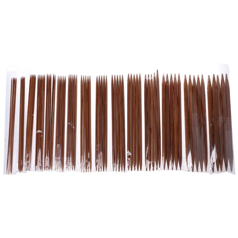 

75Pcs 15Sizes 7.9in Smooth Carbonized Bamboo Double Pointed Knitting Needles Set Sweater Knitwear DIY Tools