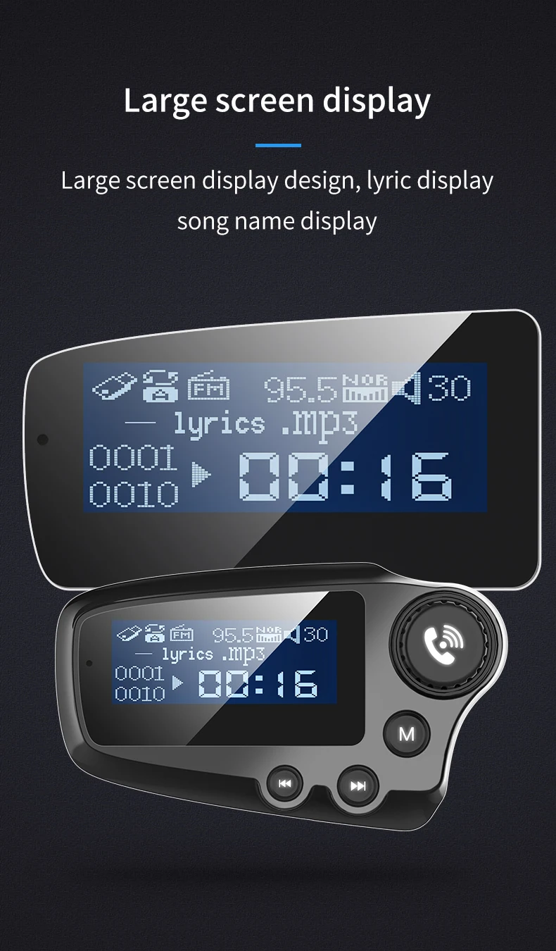 Автомобильный MP3-плеер Bluetooth fm-передатчик Hands-free автомобильный аудио-mp3 модулятор 1,74 дюймовый ЖК-дисплей 2.4A USB Автомобильное зарядное устройство