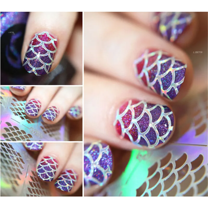 

BORN PRETTY 1 Sheet 12 Tips Fish Scale Nail Vinyls Nail Art Manicure Stencil Stickers DIY Nail Tips JV203