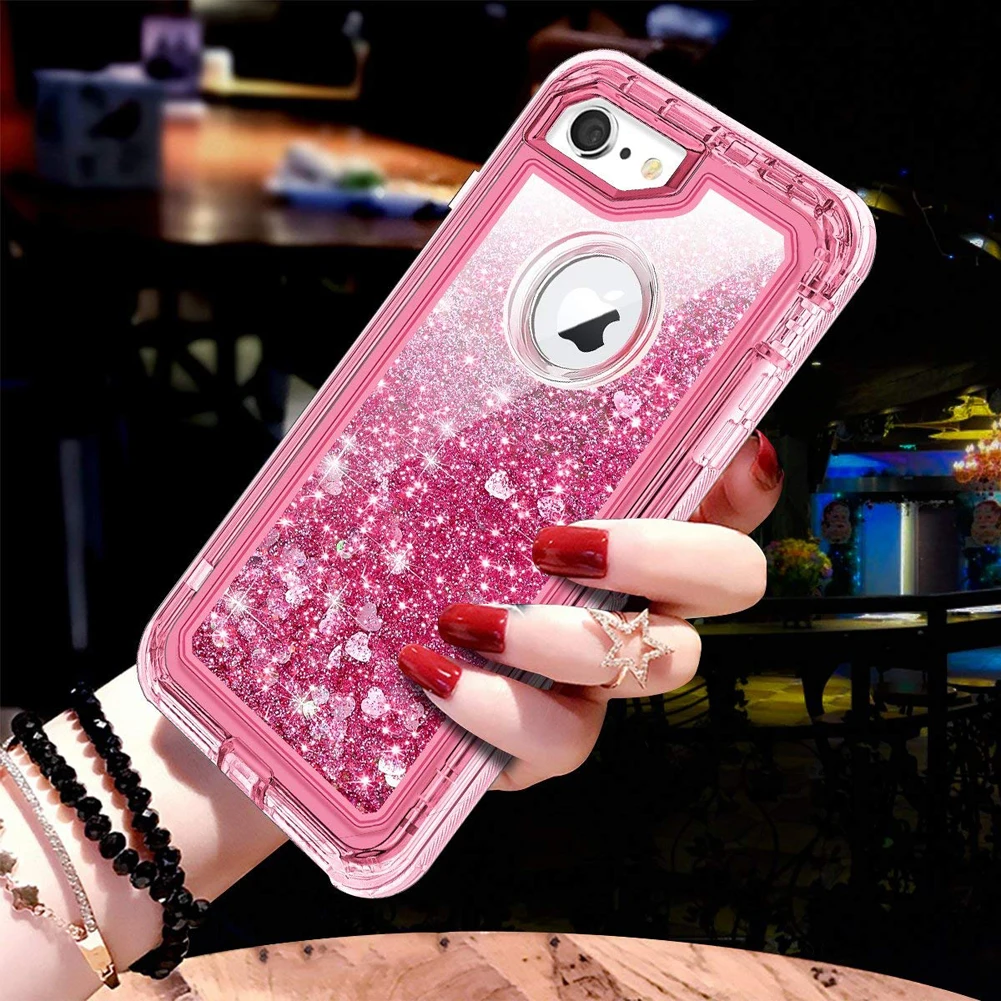 Гибридный 3D Блестящий Защитный чехол для iPhone XS Max/XR динамические зыбучие пески, противоударные чехлы для телефонов для iPhone 8 7, опт, лот 10 шт - Цвет: Pink