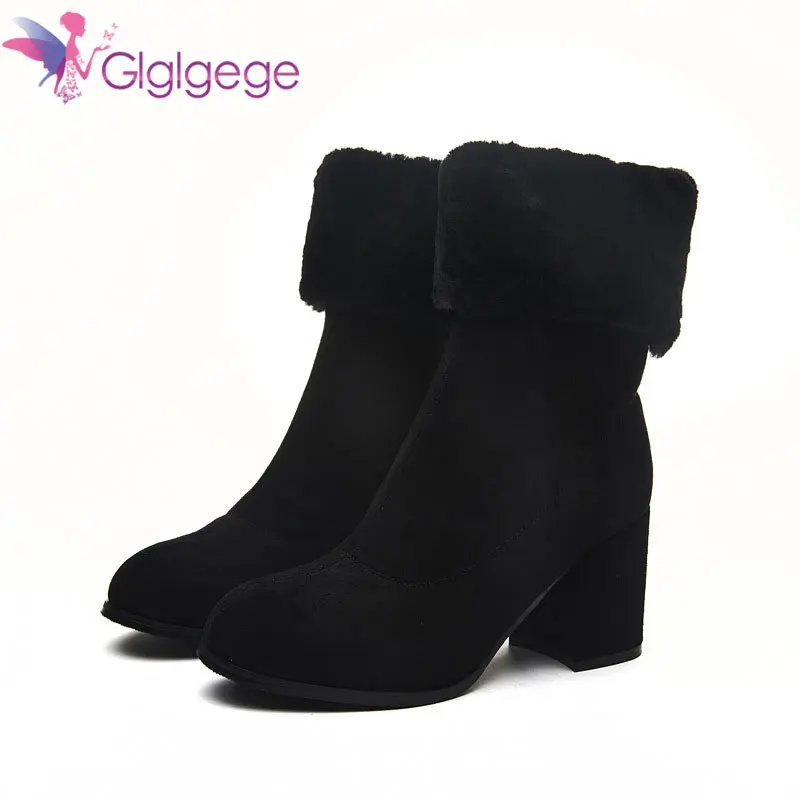 Glglgege 2018 Winter Plus Velvet Thick Plush Boots Women's High Heel