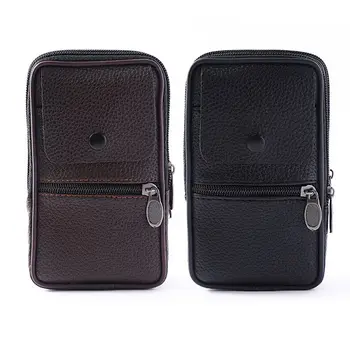 

NoEnName_Null High Quality Fanny Pack Outdoor Fashion Vertical PU Leather Men Waist Pack Portable Zip Coin Purse Phone Bag