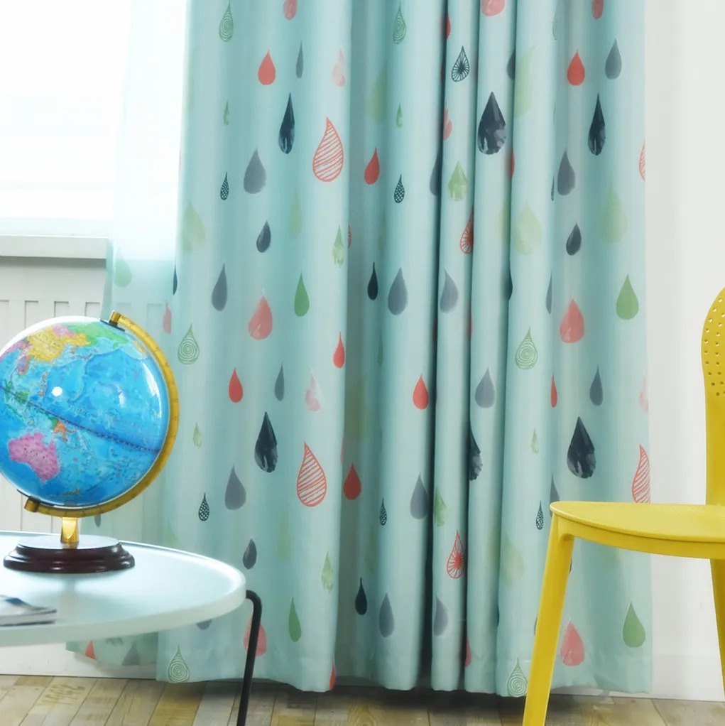 

New Nordic abstract cute raindrops curtain cloth living room bedroom shading curtains modern simple foreign trade dedicated