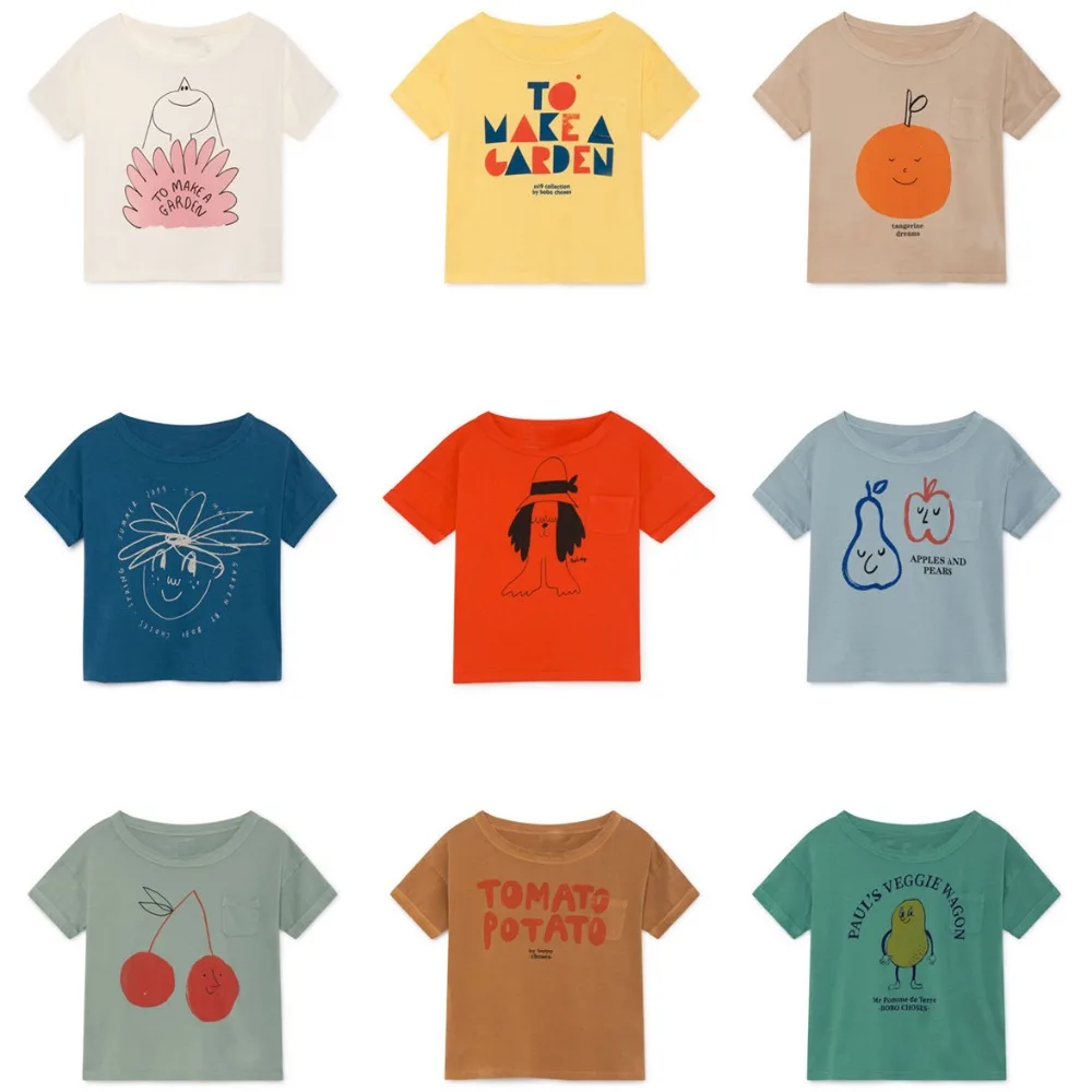 

2019 INS summer fashion children's Short sleeve t-shirt boys girls cotton apple letter print tops baby clothes