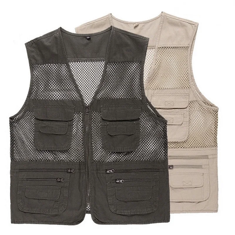 

Mens Fishing Vest V Neck Multi Pockets Zipper Loose Fit Mesh Waistcoat Breathable Summer Spring Autumn Vest Photography Vest