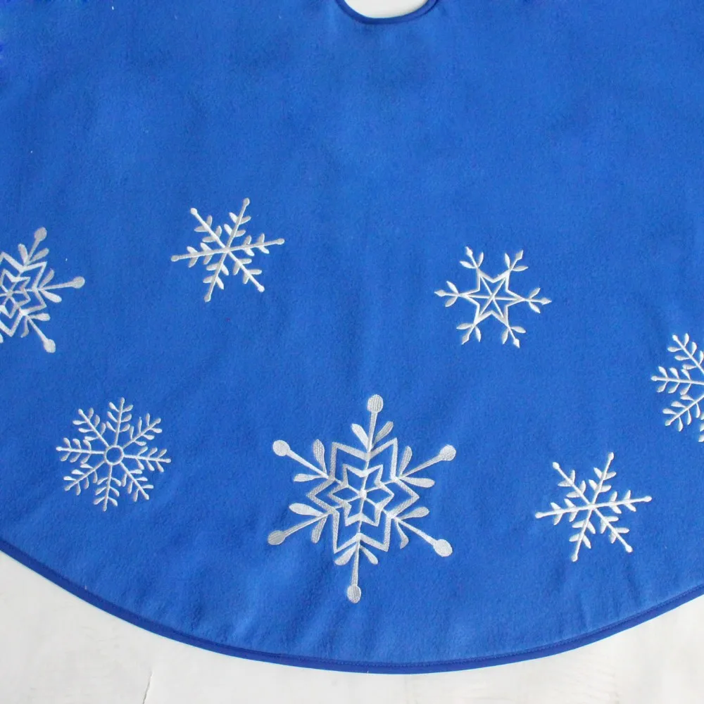 Вышитая Снежинка синяя флисовая Рождественская елка юбка 50"