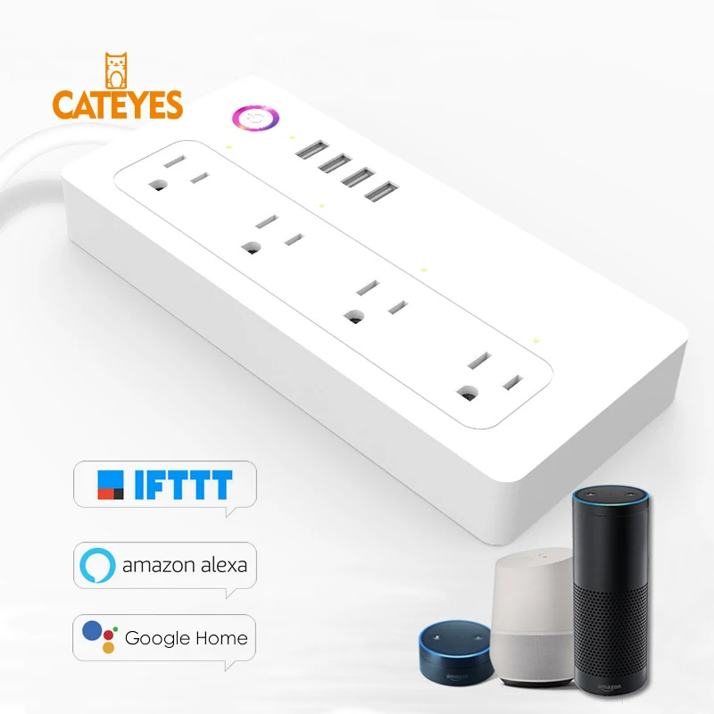 

Cateyes smart wifi power strip surge protector individually 4 outlet US plug with 4 USB port work with amazon alexa