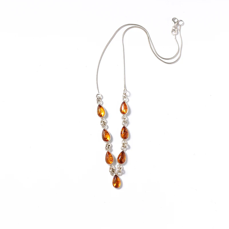 

JIUDUO Fashion Natural Amber Sterling Silver Necklace Pendant Jewelry For Women factory direct special package mail