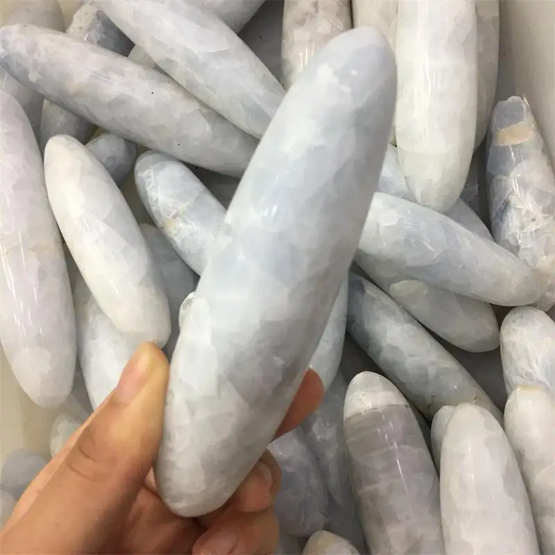 100% натуральный голубой селестин Массажная палочка Полированный синий камни