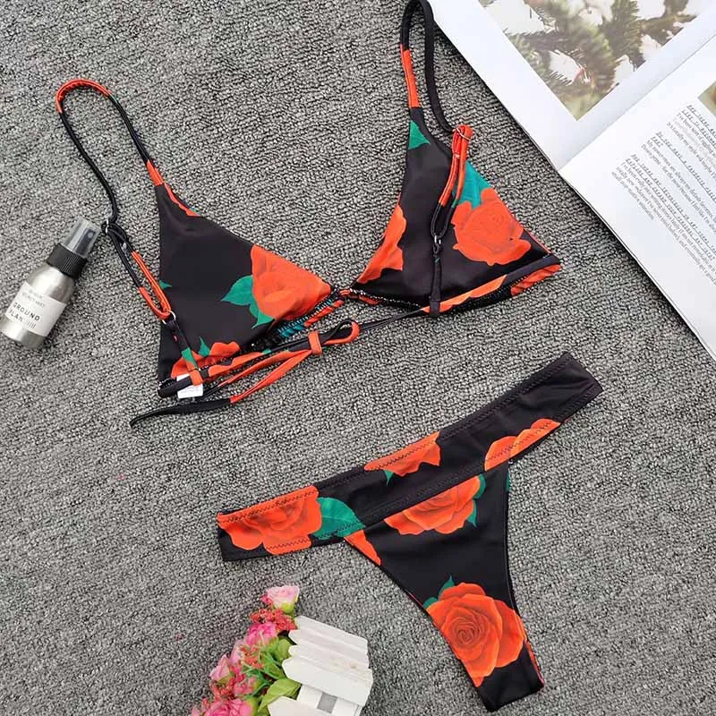 

Newly Women Split Swimsuits Floral Printed Bikini High Waist with Briefs for Summer BFE88