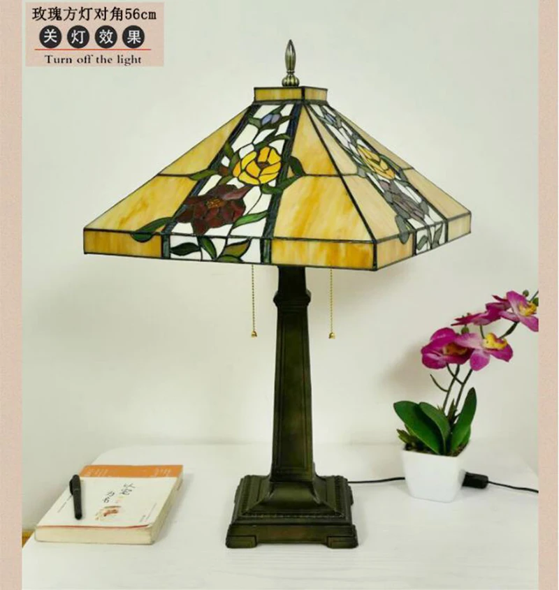 56 см настольная лампа Тиффани Роза абажур спальня оригинальная прикроватная лампа винтажная ресторанная квадратная настольная лампа