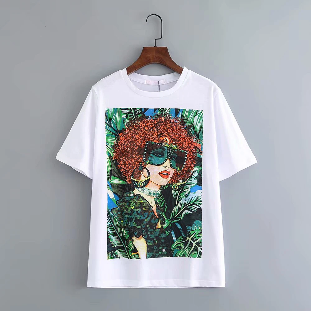 

Women Fashion European Style Za T shirt 2019 Women Cotton White Beauty Lady Print Short Sleeve Tops camisetas verano muje