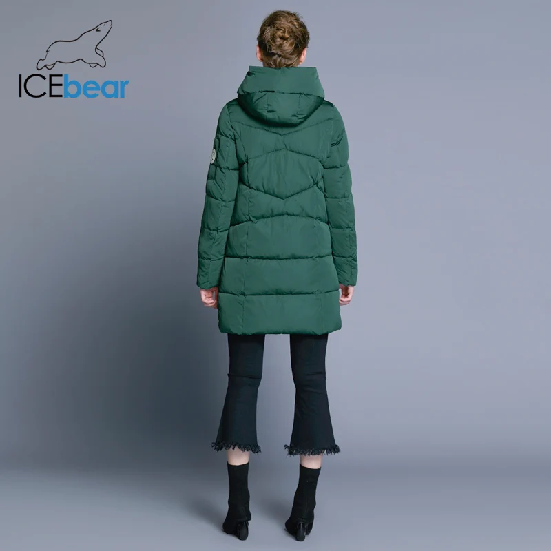 ICEbear Polyester Hooded Coat Woman Clothes Winter Jacket With Pockets 16G6155D