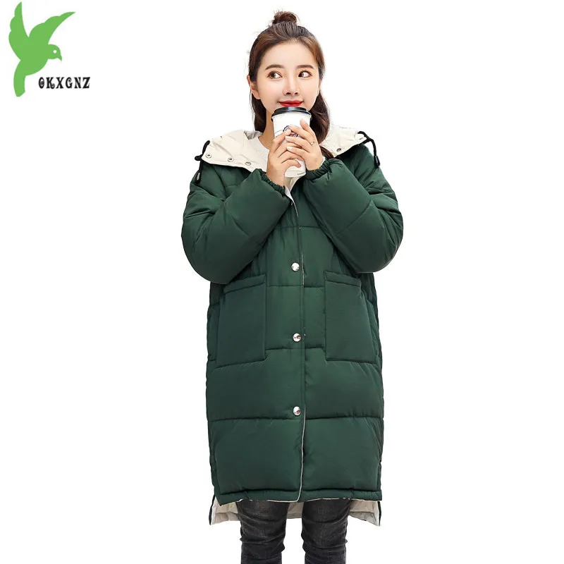 

Large size women parkas Both sides can wear Winter cotton jacket Hooded coat female Thick parkas student Loose long jackets 2176