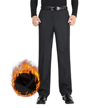 Мужские зимние теплые флисовые узкие деловые брюки размера плюс, Классические формальные брюки, модные брендовые повседневные Прямые брюки 3XMR33
